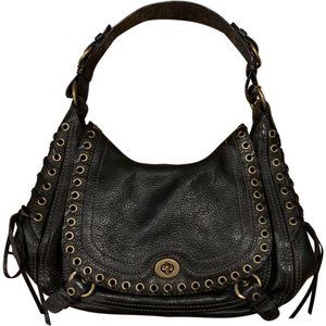 Coach Black Leather Hobo Bag with Gold Accents